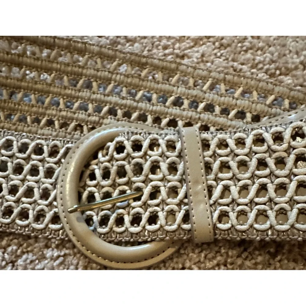 The Limited Woven‎ Chain Link Belt Elastic Stretchy Gold Buckle Tan Beige S P